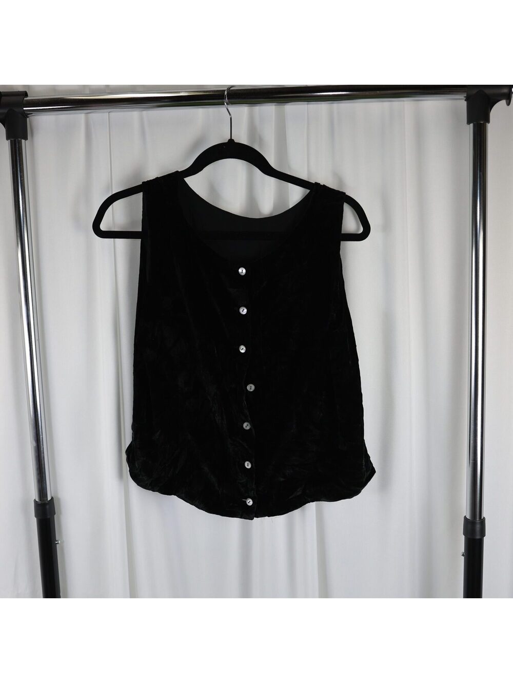 Black Velvet Sleeveless Button Front Top